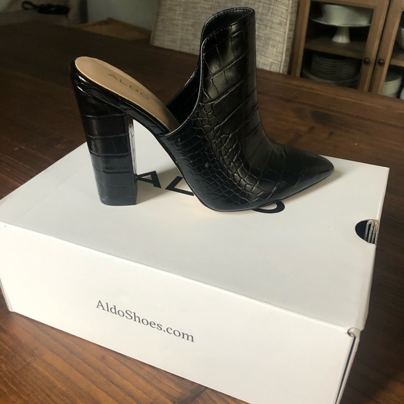 NEW Aldo Black Croc High Heel Mule - Size 8 - Picture 6 of 8